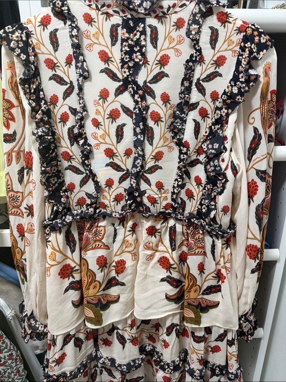 FARM Rio Cream Floral Ruffle Peplum Tunic with Red & Black Accents - Picture 6 of 6